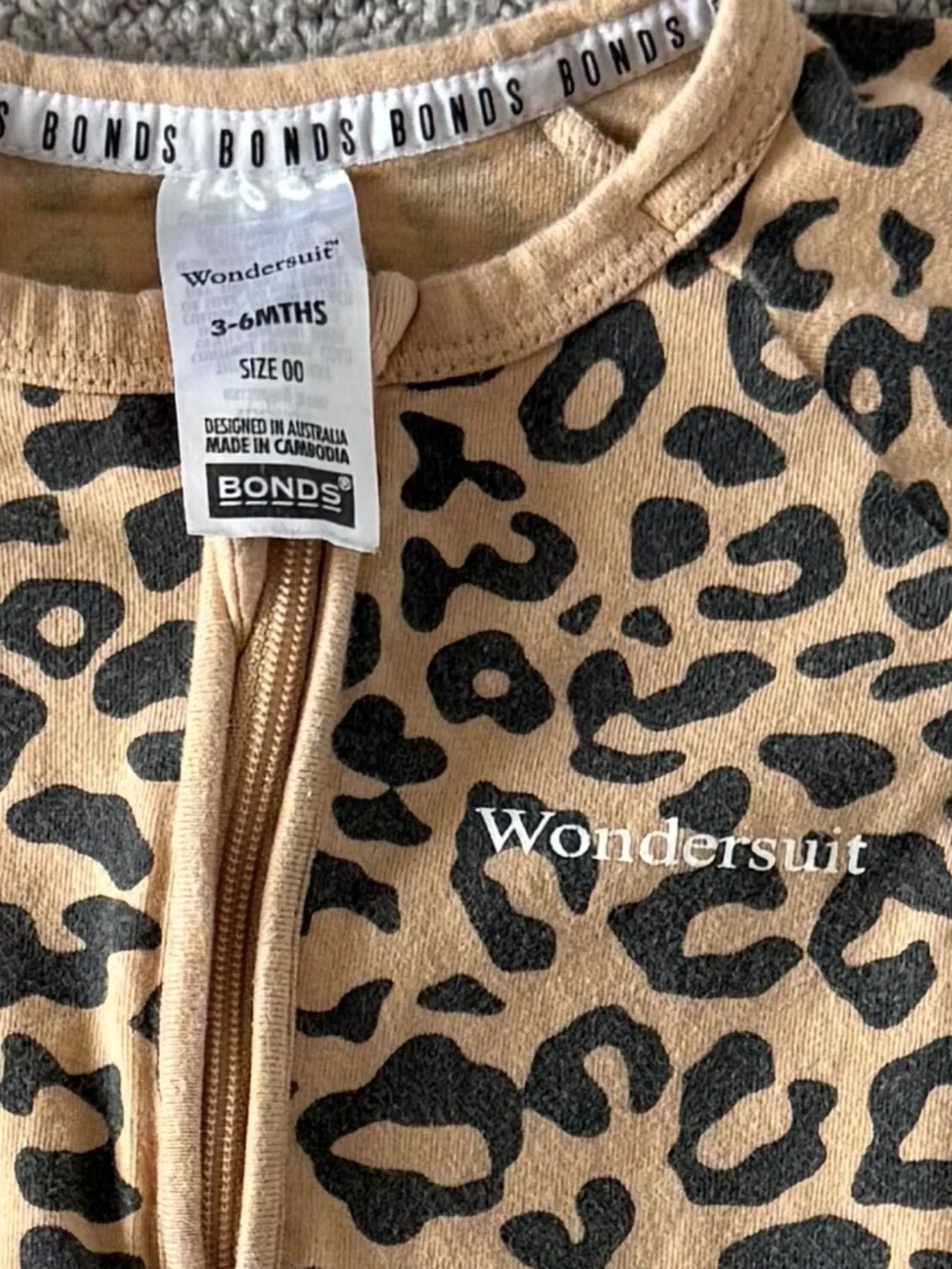 Bonds Australia Leopard Print Wondersuit 3-6 months Unisex Baby girl Baby Boy